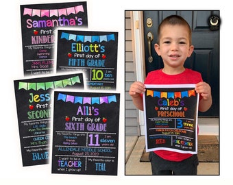 First Day of School Sign Personalized Printable, Any grade | First Day of Middle School Digital Sign, High School Back to School Chalkboard