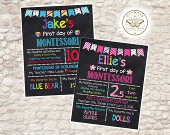 First Day of Montessori Sign Custom Printable for first day of school Chalkboard Digital poster Personalized Back to School Sign photo prop