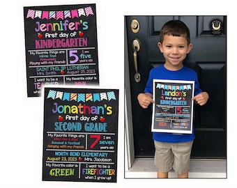 First Day of School Sign Personalized Digital Printable Chalkboard, Back to School Custom Poster Any Grade girl boy Kids Photo prop