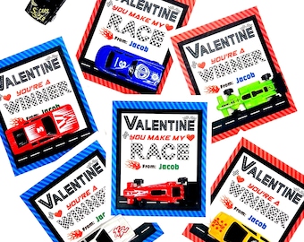Personalized Car Valentines for Kids, Classroom Party Favors (Toy Included)
