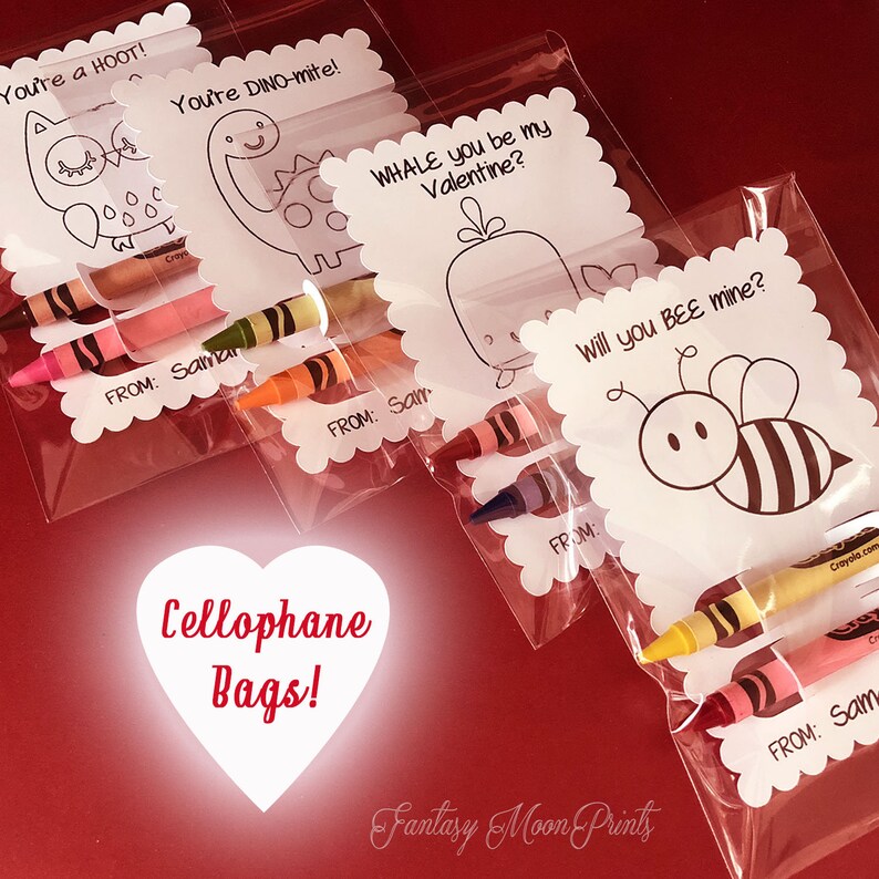 Crayon Valentines Day Cards for Kids, PERSONALIZED Coloring Valentines for preschool party, Classroom animals, dinosaurs, kittens, trucks image 2