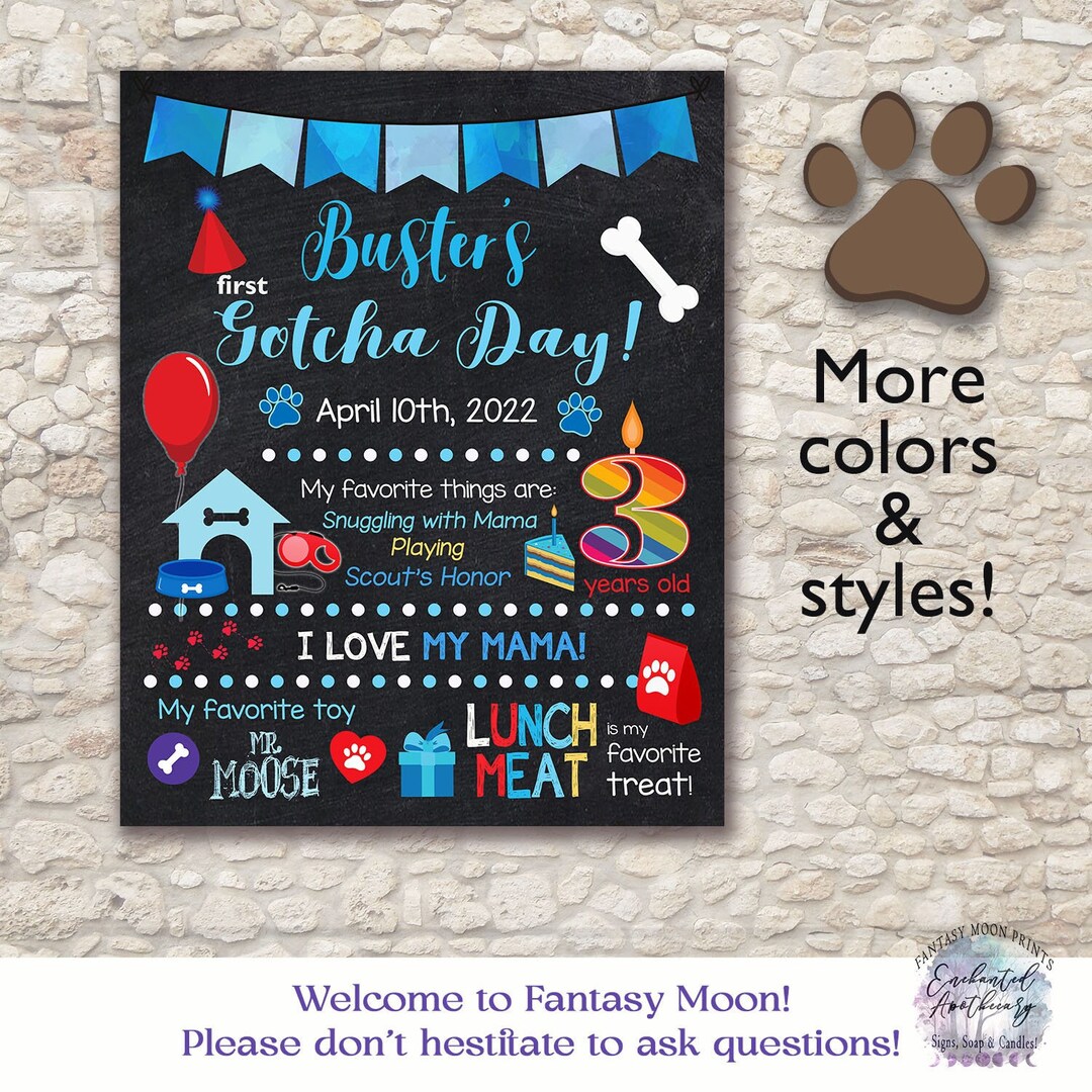 DOG Adoption Anniversary Sign / Gotcha Day Memory Poster Puppy Dog ...