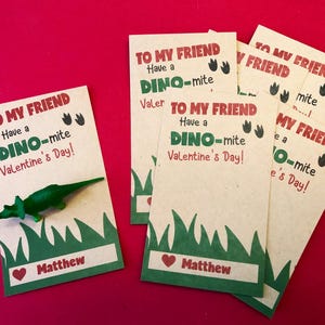 Dinosaur Valentine Cards for Kids, Personalized Valentines for boys girls class party, Valentine Gift from Teacher, Classroom NonCandy Favor image 8