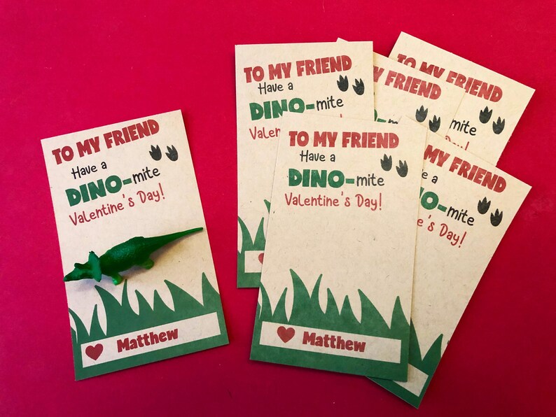 Dinosaur Valentine Cards for Kids, Personalized Valentines for boys girls class party, Valentine Gift from Teacher, Classroom NonCandy Favor image 8