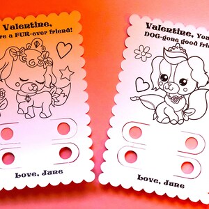 Crayon Valentines Day Cards for Kids, PERSONALIZED Coloring Valentines for preschool party, Classroom animals, dinosaurs, kittens, trucks image 8