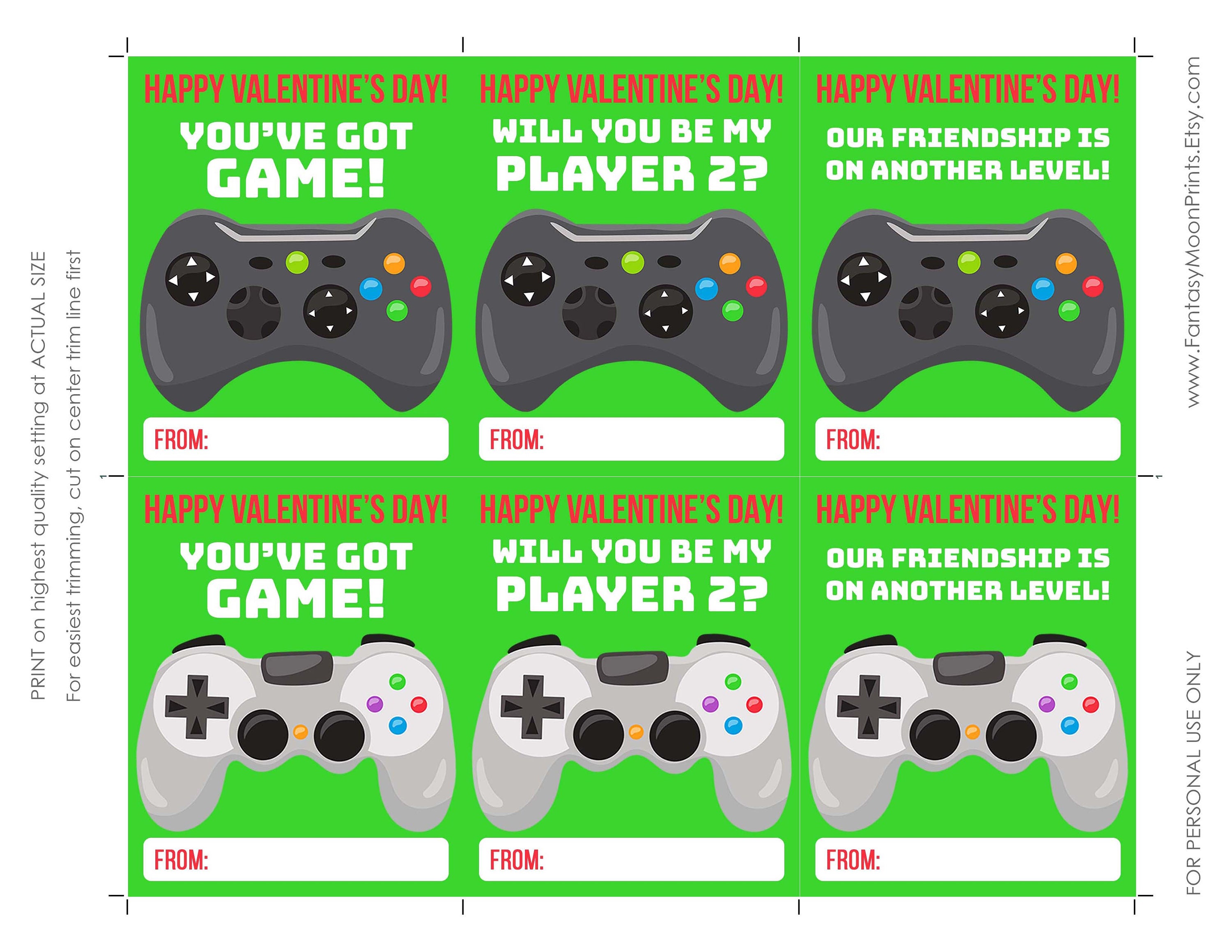 Personalized Video Game Valentine Card for Kids Set of 6 Etsy