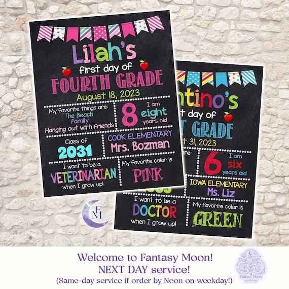 First Day of School Sign Digital Back to School Chalkboard Any Grade, Printable JPG PDF Personalized Poster Custom girl boy Kids Photo prop