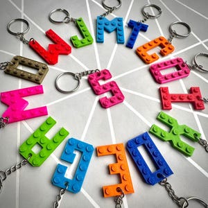 Custom Brick Inspired Letter Keychain – 3D Printed Personalized Keychain in Multiple Colors – 2x1 Inch Initial Keyring, Alphabet Letters A-Z