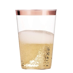 25 Rose Gold Plastic Cups 10 Oz Clear Plastic Cups Elegant Party Cups with Rose Gold Rim
