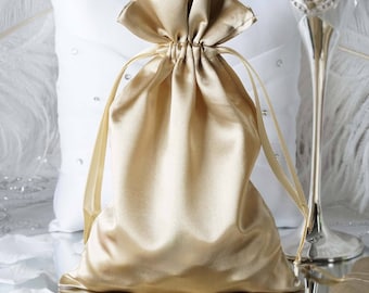 12 Pack |5  x 7" Champagne Satin Favor Bags Party Drawstring Pouches