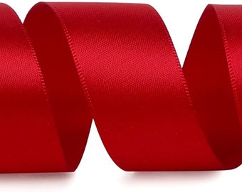 5 yds Ribbon, Red Double Faced Satin, 1" wide Holiday Ribbon