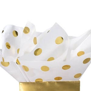 Hot Spots Tissue Paper , 10 ct, Gold Metallic Hot Stamp Polka Dots , Gold Tissue Paper, 20 x 30 inches. Gold Polka Dot Tissue Paper image 2