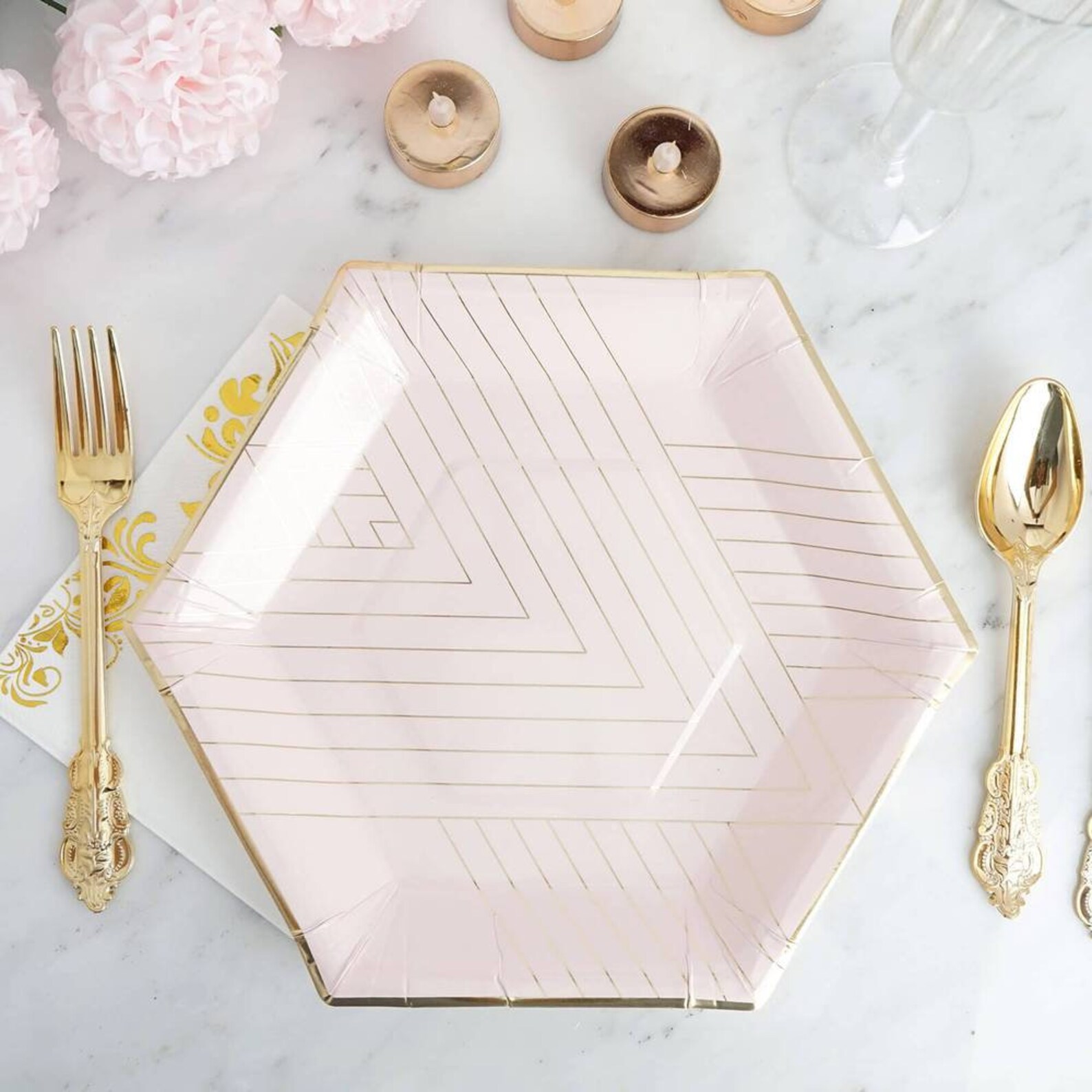 25 Pack 11 Blush Hexagon Dinner Plates Paper Plates Etsy