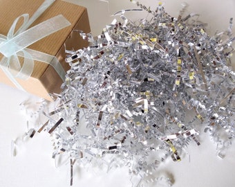 8 oz Metallic Crinkle Silver , Metallic Crinkle  Gift Basket Shred, Crinkle Paper, Basket Filler , Cut Paper Shred, Eco Friendly