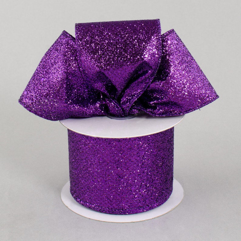 Ribbon 10 Yards Craft Supply Gift Box Decoration 2.5 Glitter On Metallic Ribbon Purple