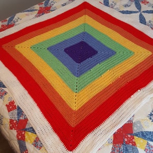 Rainbow Square Crochet Baby Blanket, Baby Afghan, Nursery