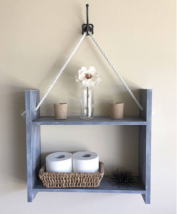 Gray White Hanging Rope Shelf Farmhouse Decor Farmhouse