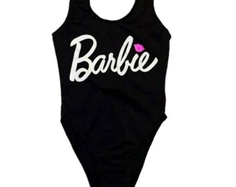 Ready to ship!- Barbie- one piece swim suit/ bathing suit / swimwear- black- with lips