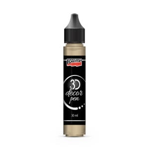 May include: A beige 3D decor pen with a black cap and a black and red label. The label features the brand name "pentart" and the text "3D decor pen" in white. The bottle contains 30 ml of product.