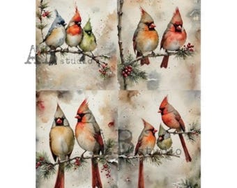 Cardinals & Songbirds Decoupage Rice Paper A4