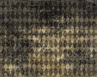 May include: A vintage-style background with a diamond pattern in black and beige. The background is distressed and has a faded look. The pattern is overlaid with handwritten text in black.