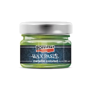 May include: A small jar of green metallic wax paste labeled "Pentart Wax Paste - metallic colored - 20 ml".
