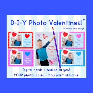 DIY Digital Download Picture Valentine Card! Toddler Kids Custom Personalized Photo! Print at home! Add sucker or pencil - Allergy Friendly*