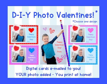 DIY Digital Download Picture Valentine Card! Toddler Kids Custom Personalized Photo! Print at home! Add sucker or pencil - Allergy Friendly*