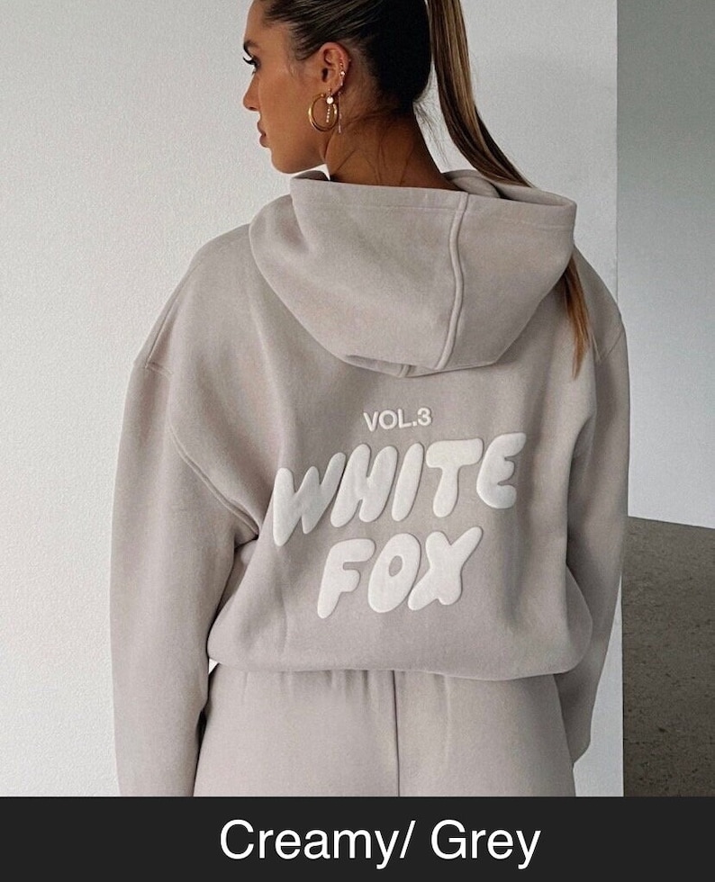 White Fox hoodie style 8 colours / leisure hoodie / dupe Cream/Grey