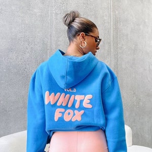 White Fox hoodie style 8 colours / leisure hoodie / dupe Blue- pink text