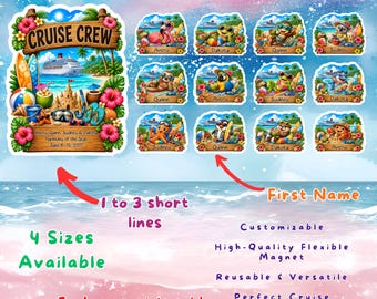 Matching Cruise Door Magnets, Personalized Cruise Crew Set, Family Friend Kids Vacation Custom Cabin Door Wall Decor, Tropical Beach Animals