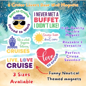 Cruise Lovers Door Magnet Set - 6 Nautical Themed Decorations for Fridge or Cabin, Fun Ship Decor for Carnival & Royal Caribbean Family