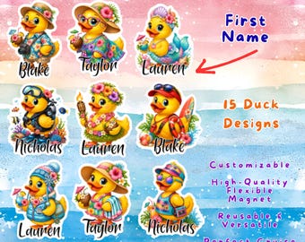 Personalized Cruising Ducks Door Magnets, Custom Name Cruise Cabin Decor, Family Friend Group Vacation Gift, Yellow Rubber Duck, Carnival