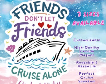 Personalized Friends Cruise Door Magnet: Sister Cousin Cruise Together, Stateroom Decor Vacation Family Trip, Carnival Royal Caribbean