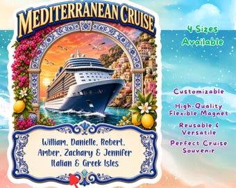 Personalized Mediterranean Cruise Door Magnet, Italian Greek Isles Vacation Keepsake Gift, Custom Family Cabin Decor, Europe Cruise Sign