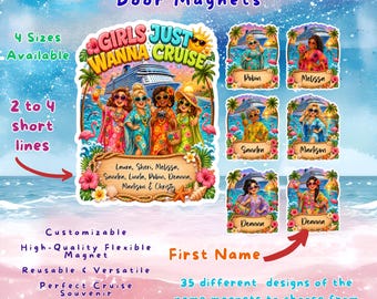 Girls Just Wanna Cruise Door Magnet, Personalized Cruising Wall Cabin Stateroom Decor, Custom Womens Friend Tropical Vacation, Caftan Muumuu