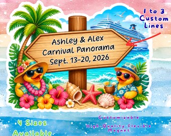 Personalized Cruising Ducks Cruise Door Magnet, Custom Cabin Decor, Yellow Rubber Duckie Wooden Beach Sign, Family Friend Vacation Gift