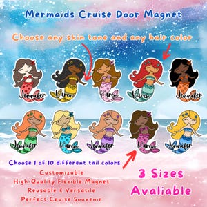 Cute Mermaid Cruise Door Decoration Magnet, Personalized Custom Keepsake Celebrity Princess Royal Caribbean Colorful