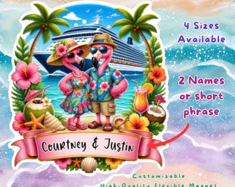Personalized Flamingo Cruise Door Magnet, Couples Cruise Cabin Decor, Tropical Vacation Gift, Honeymoon Anniversary, Family Friends Gift