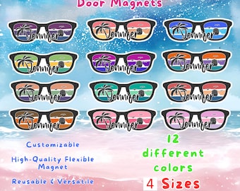 Custom Retro Sunset Sunglasses Fridge Magnet for Cruise Door, Personalized Nautical Decor, Friends Family Group Vacation Keepsake, Carnival