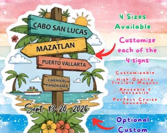 Tropical Cruise Door Magnet, Beach Signpost Arrow Cabin Decor, Palm Tree Ocean Theme, Personalized Gift Vacation Sign Family Friends Trip