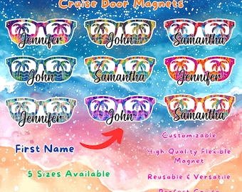 Tie Dye Summer Sunglasses Cruise Door Magnet Sign, Personalized Friend Family Group Vacation Keepsake, Carnival Royal Caribbean Spring Break