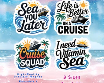 Cruise Door Magnets Set of 4, Carnival Royal Caribbean, Cruising Gift, Cabin Stateroom Wall Decor Refrigerator, Life Is Better Cruise Squad