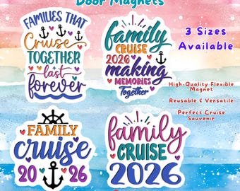 Family Cruise Door Magnets, Set of 4 Family Trip Vacation Stateroom Decor, 2026 Nautical Door Sign Carnival Royal MSC Princess Celebrity