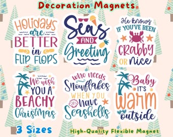 Tropical Christmas Cruise Magnets: Beach Holiday Cabin Door Decor, 6 Custom Name Cabin Decor Vacation Keepsake, MSC NCL Princess Celebrity