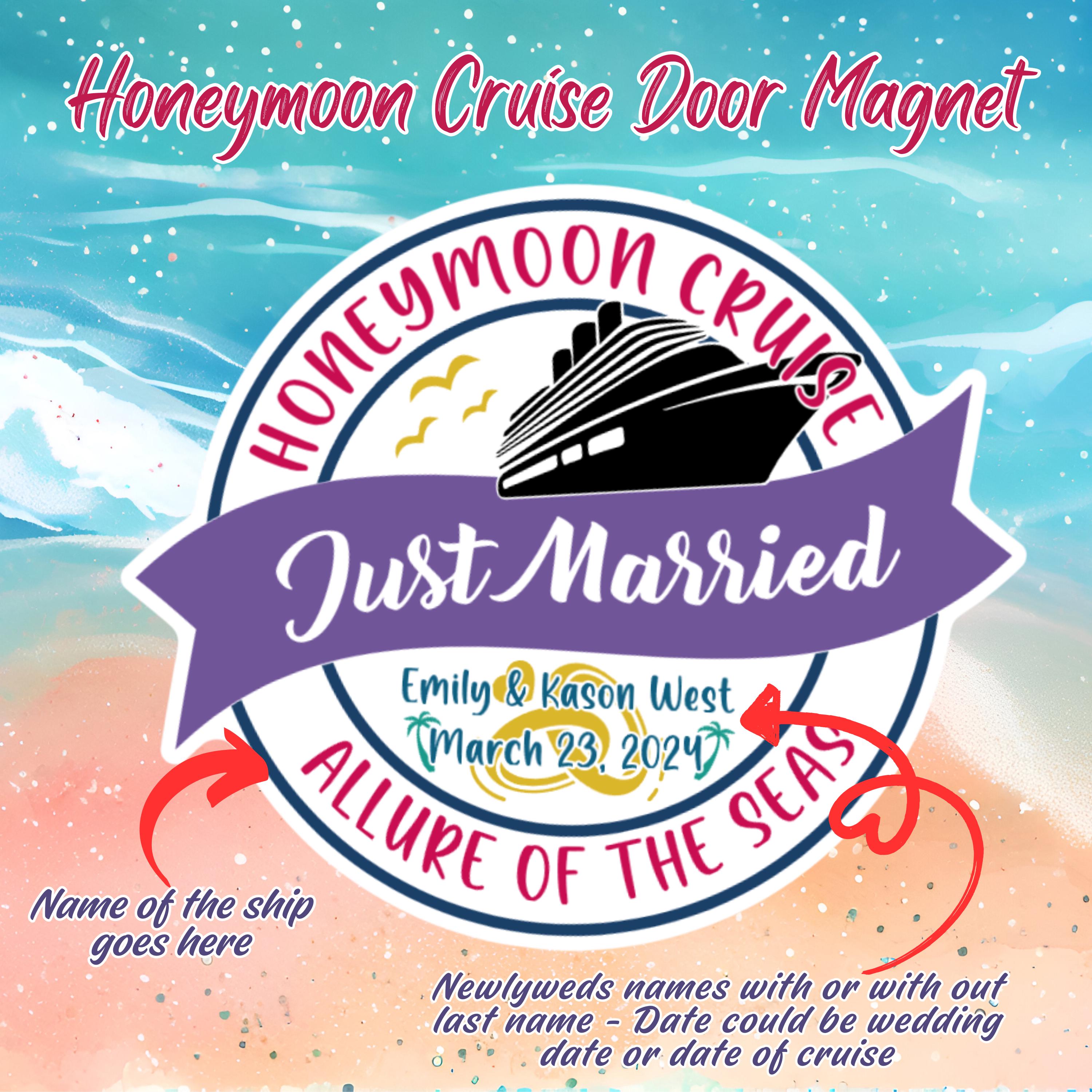 Personalized Honeymoon Cruise Door Magnet Just Married Newlywed Sign Bride & Groom Keepsake Gifts Carnival Princess MSC Newly Wed Get Away