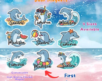 Personalized Beach Dolphin Cruise Door Magnets, Custom Name Cabin Decor, Colorful Ocean Tropical Vibes, Family Friend Group Cruising