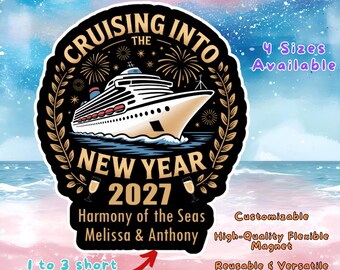 New Years Cruise 2027 Door Magnet Sign, Carnival Royal Caribbean, Cruising Personalized Custom Refrigerator, Holiday Vacation Trip