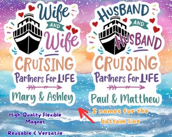 Personalized LGBT Pride Cruise Door Magnet - Husband or Wife Cruising Partners for Life Gay Couples Cabin Sign Wall Decor