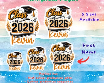Class of 2026 Graduation Magnet Personalized Name Senior Gift Black Orange Grad Cap Refrigerator Magnet Custom Keepsake Decor